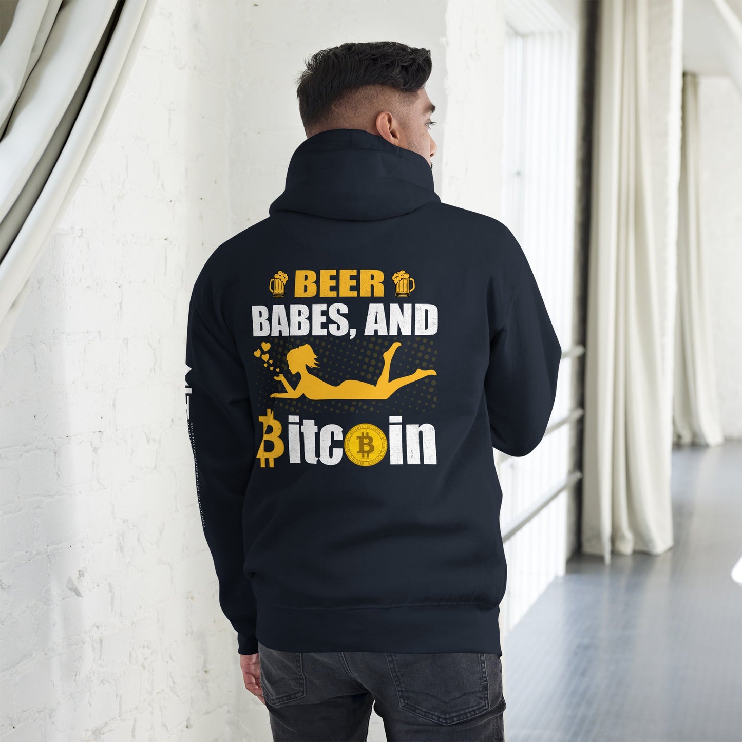 Beer, Babe and Bitcoin Unisex Hoodie ( Back Print ) by DarkByteGear