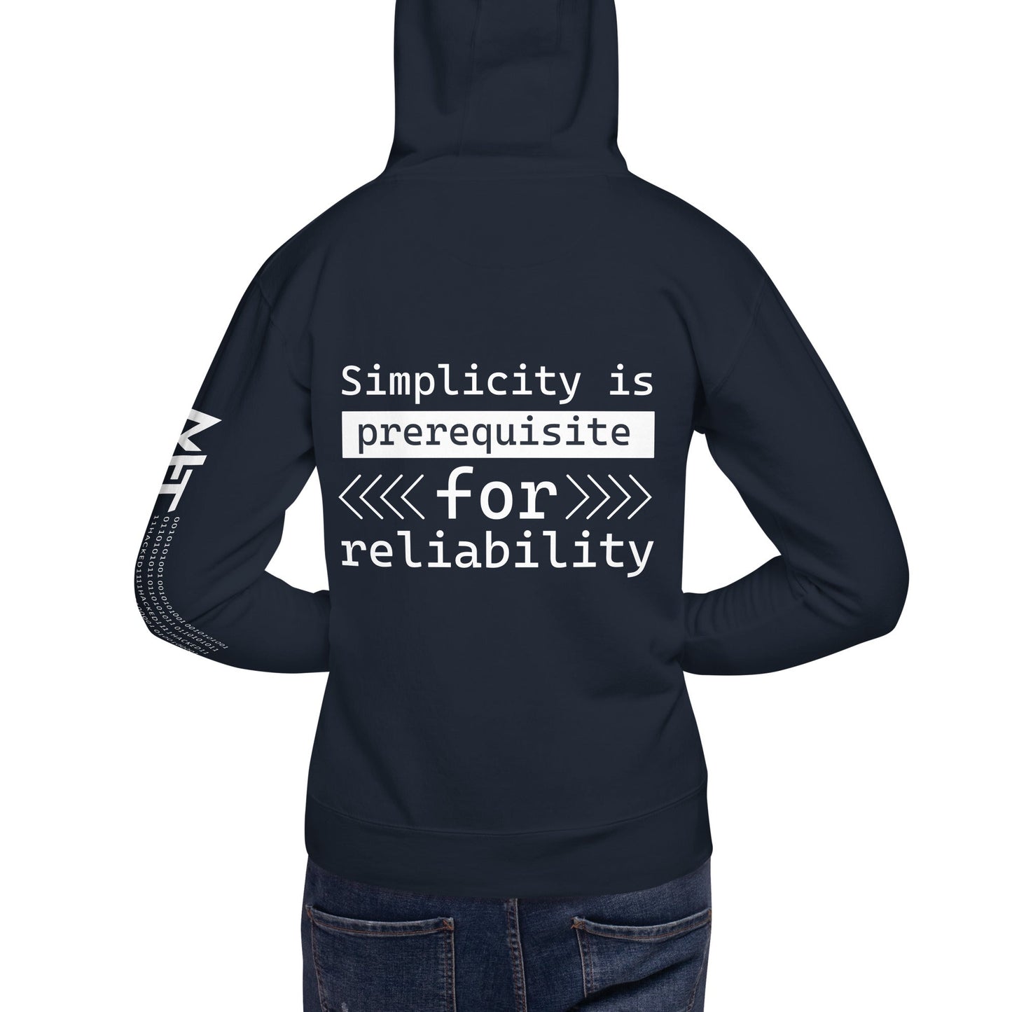 Simplicity is the prerequisite for reliability - Unisex Hoodie ( Back Print ) by DarkByteGear