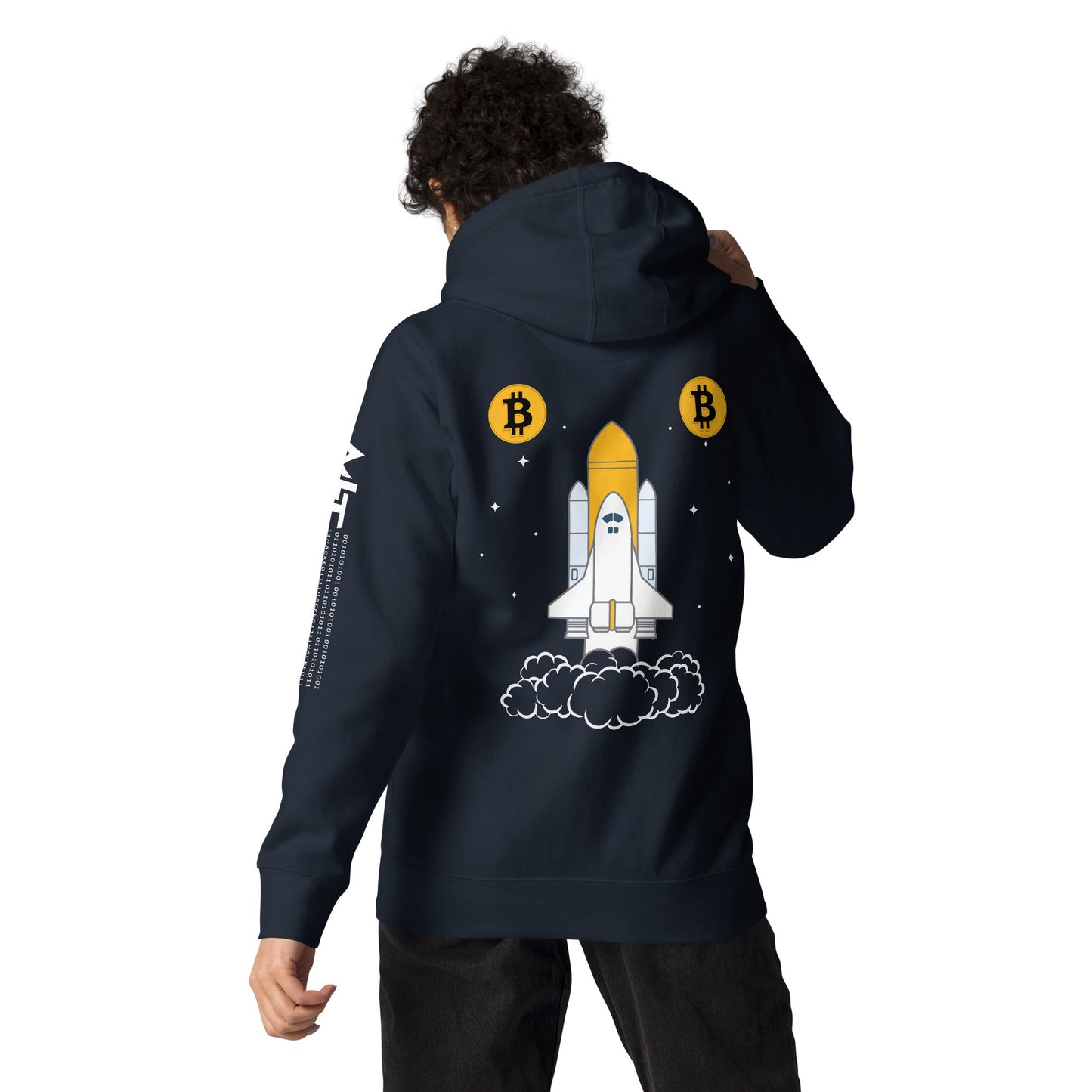 Bitcoin Spaceship Unisex Hoodie ( Back Print ) by DarkByteGear