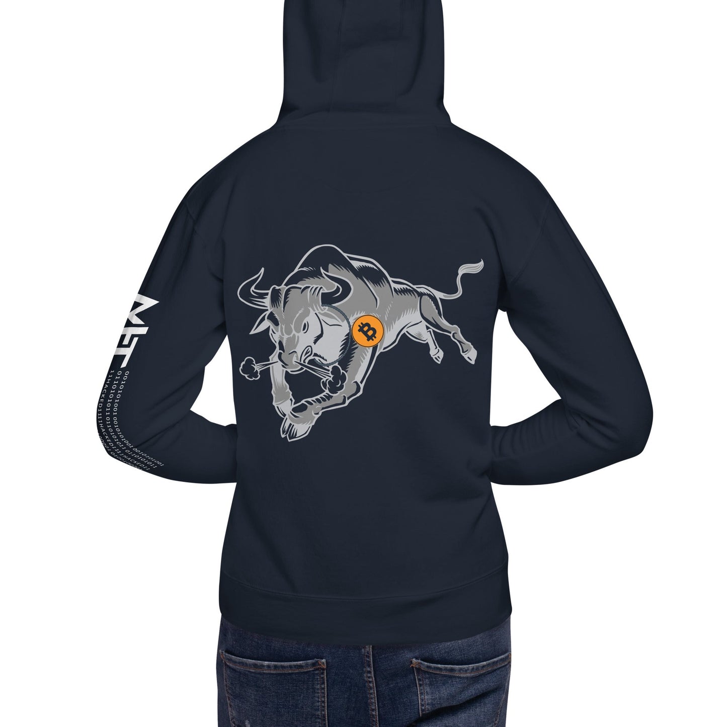 Strong Bitcoin Bull Unisex Hoodie ( Back Print ) by DarkByteGear