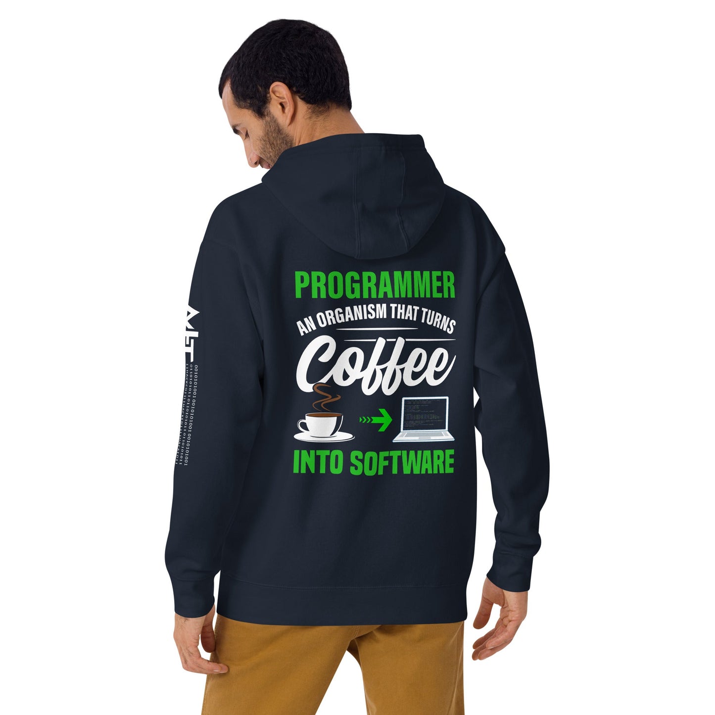 Programmer is an Organism that turns Coffee into Code ( Green Text ) - Unisex Hoodie by DarkByteGear
