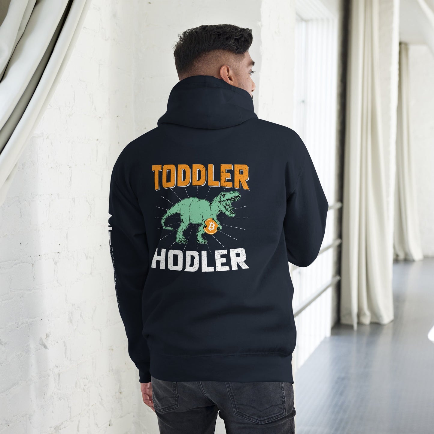 Toddler Bitcoin T-rex Holder - Unisex Hoodie ( Back Print ) by DarkByteGear