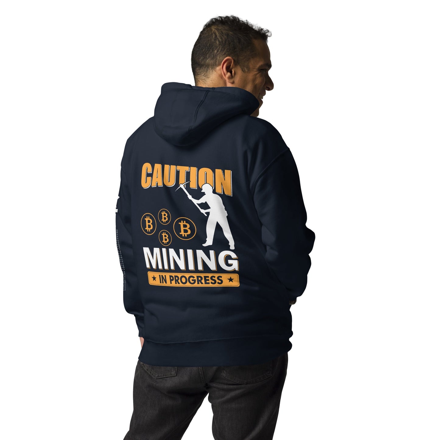 Caution Bitcoin Mining in Progress - Unisex Hoodie ( Back Print ) by DarkByteGear