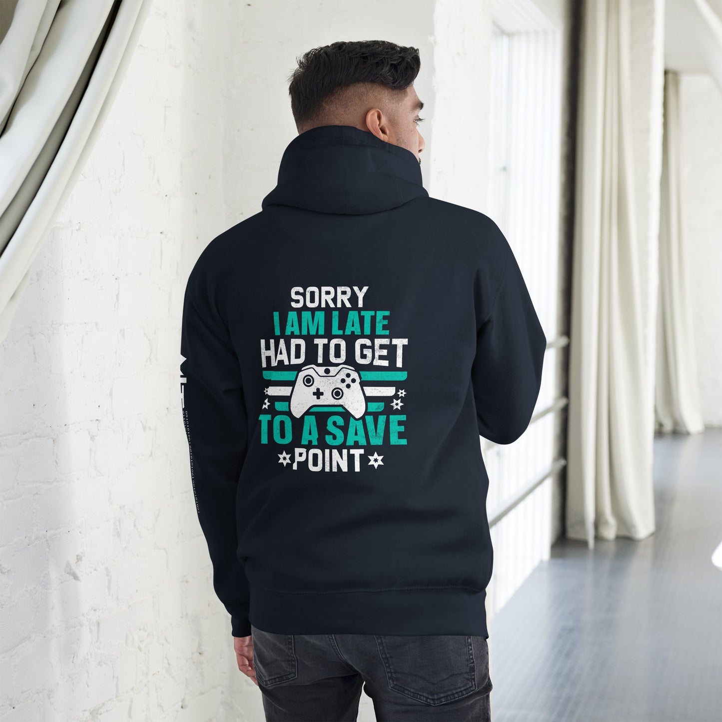 Sorry I am late, I Have to Get to a Save Point ( RK ) - Unisex Hoodie ( Back Print ) by DarkByteGear