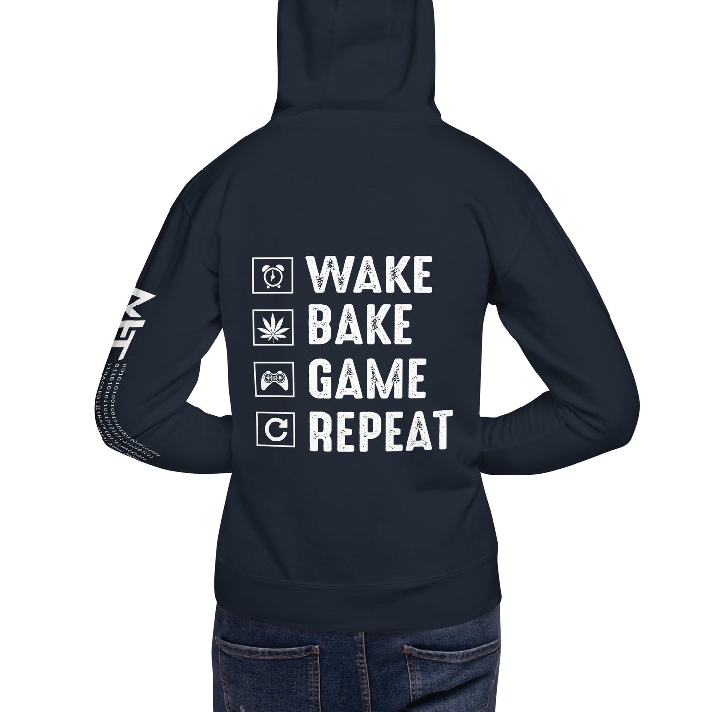 Wake, Bake, Game, Repeat Rima 13 - Unisex Hoodie ( Back Print ) by DarkByteGear