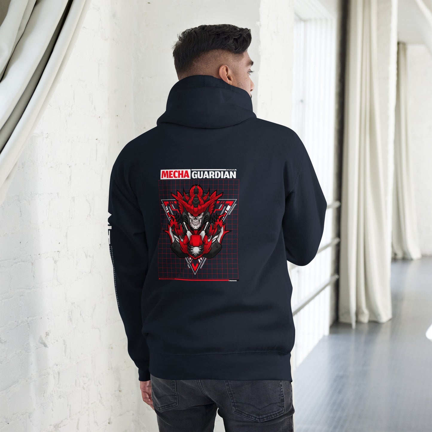 Red Mecha Guardian - Unisex Hoodie ( Back Print ) by DarkByteGear
