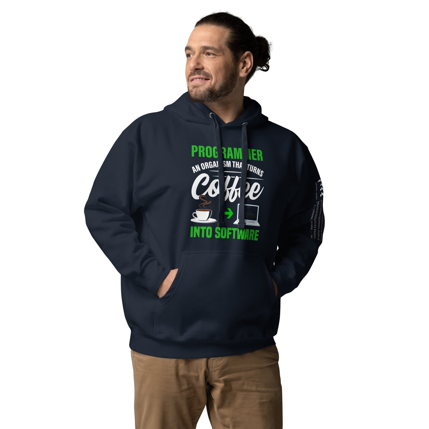 Programmer is an Organism that turns Coffee into Code ( Green Text ) - Unisex Hoodie by DarkByteGear