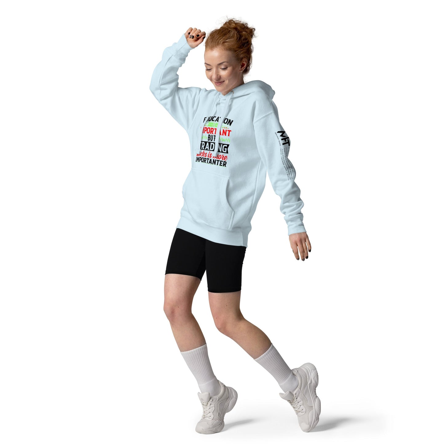 Education is important but trading stocks is more importanter in Dark Text - Unisex Hoodie by DarkByteGear