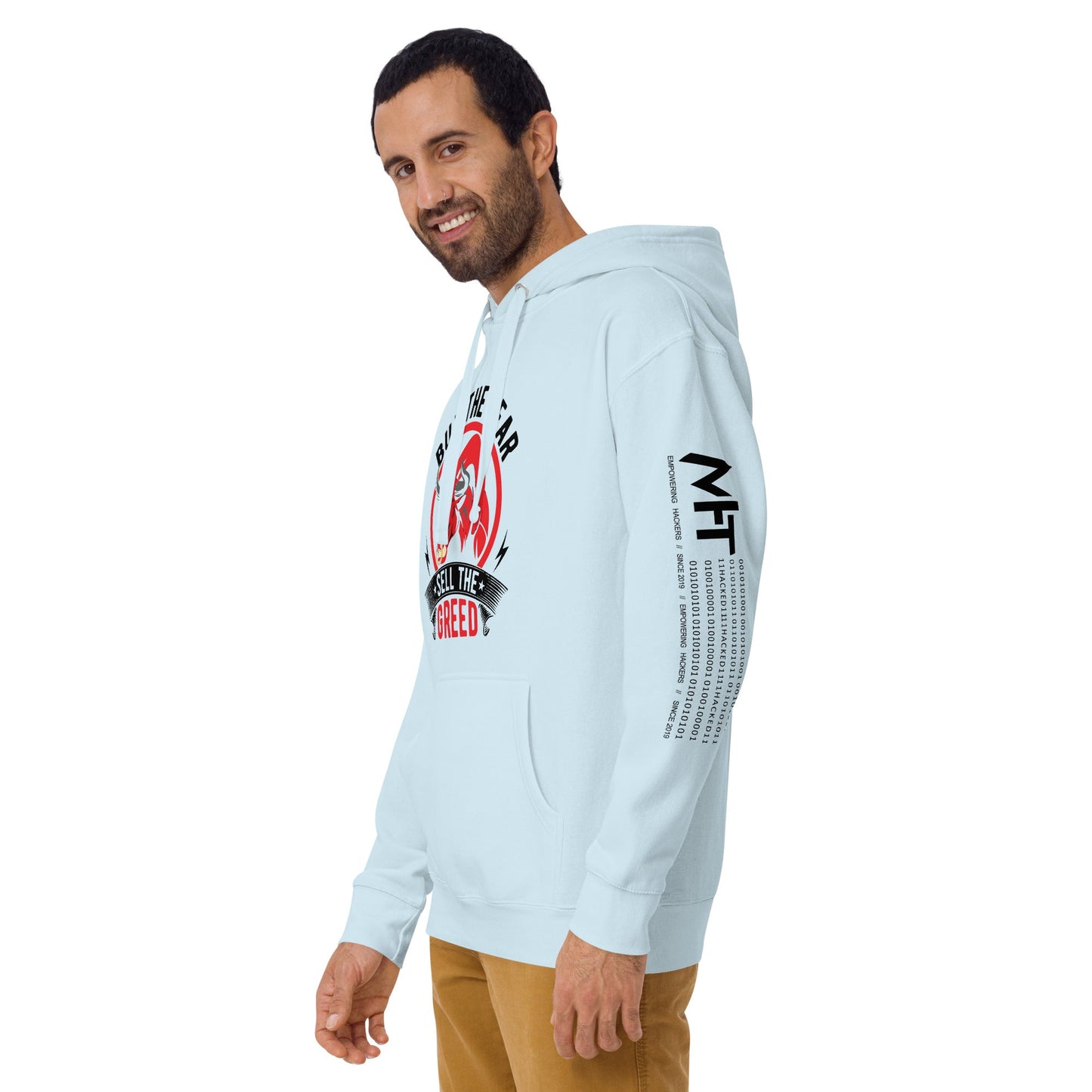 Buy the Fear; Sell the Greed in Dark Text - Unisex Hoodie by DarkByteGear