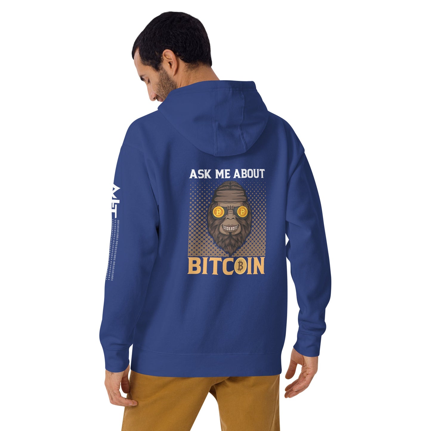 Ask Me about Bitcoin Ape - Unisex Hoodie ( Back Print ) by DarkByteGear