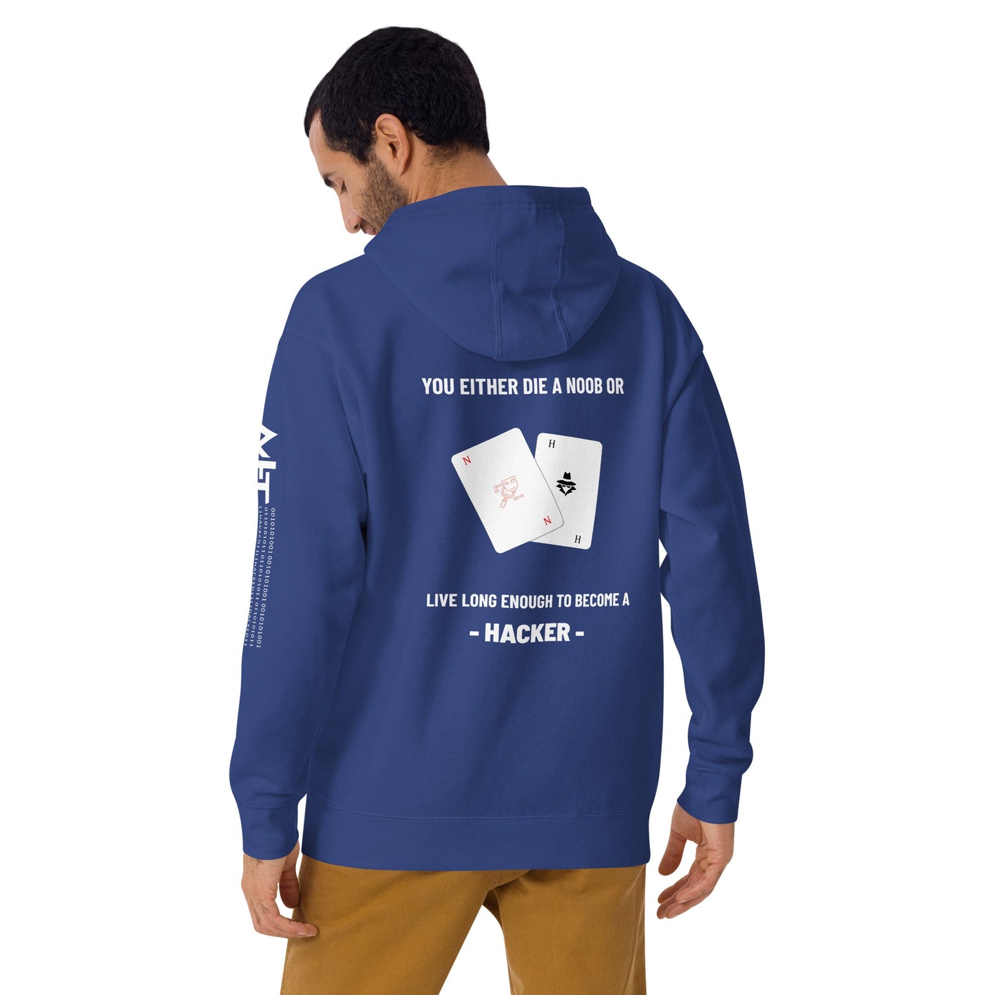 You either die a noob or live long enough to become a hacker - Unisex Hoodie (back print) by DarkByteGear