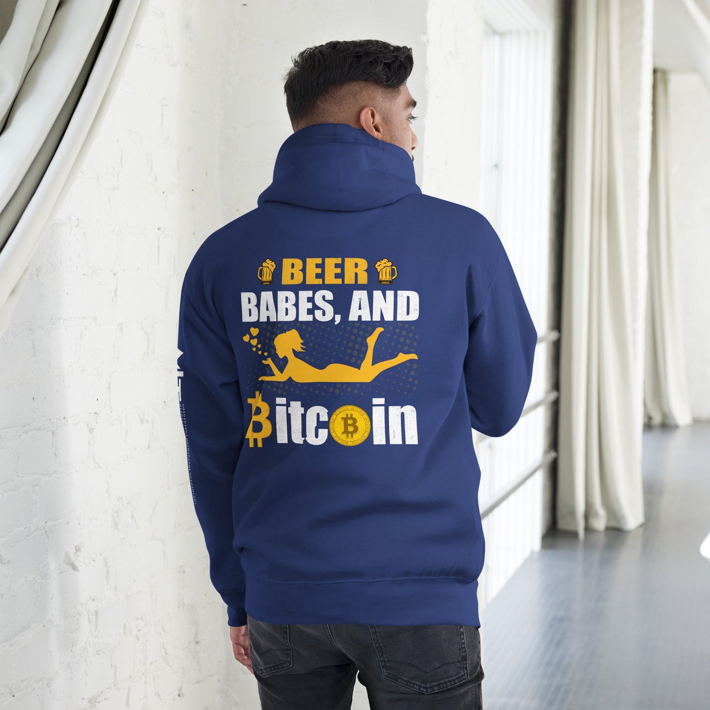 Beer, Babe and Bitcoin Unisex Hoodie ( Back Print ) by DarkByteGear