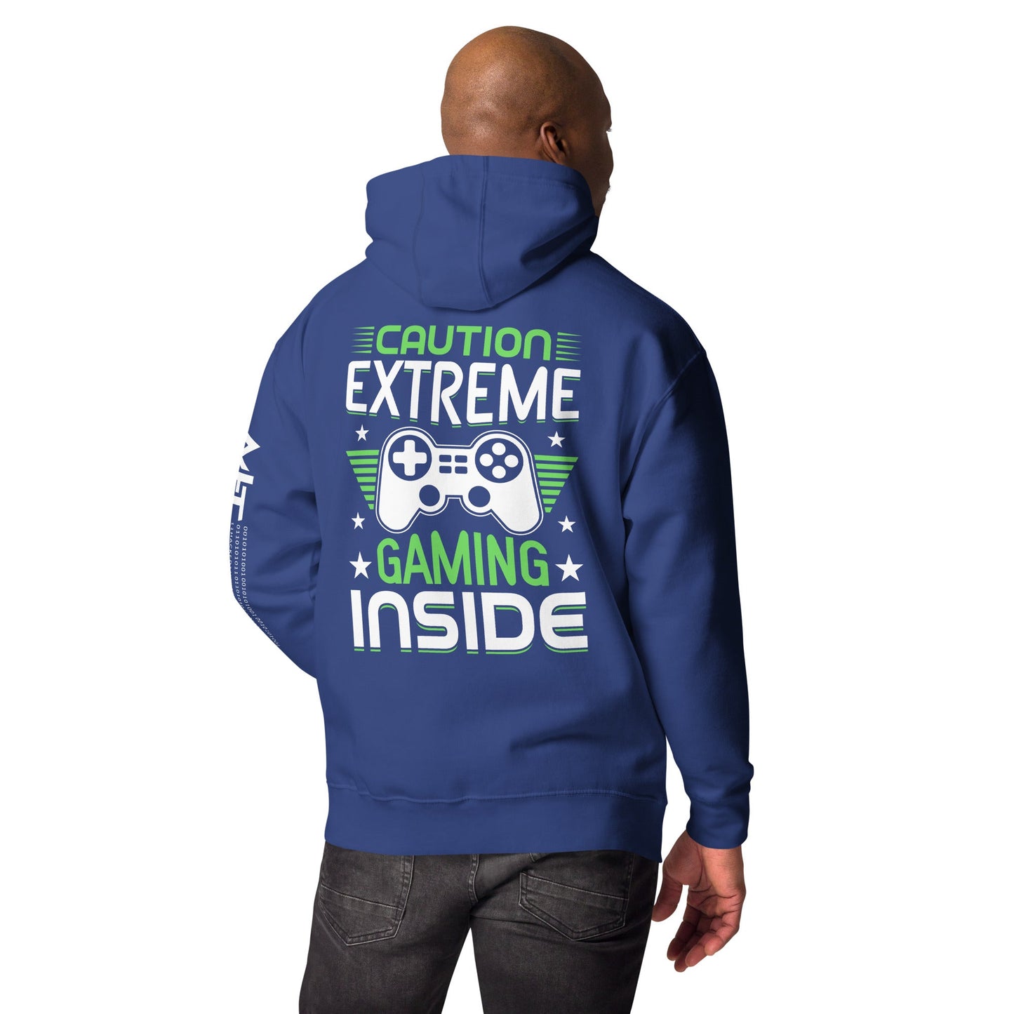 Caution Extreme gaming inside - Unisex Hoodie ( Back Print ) by DarkByteGear