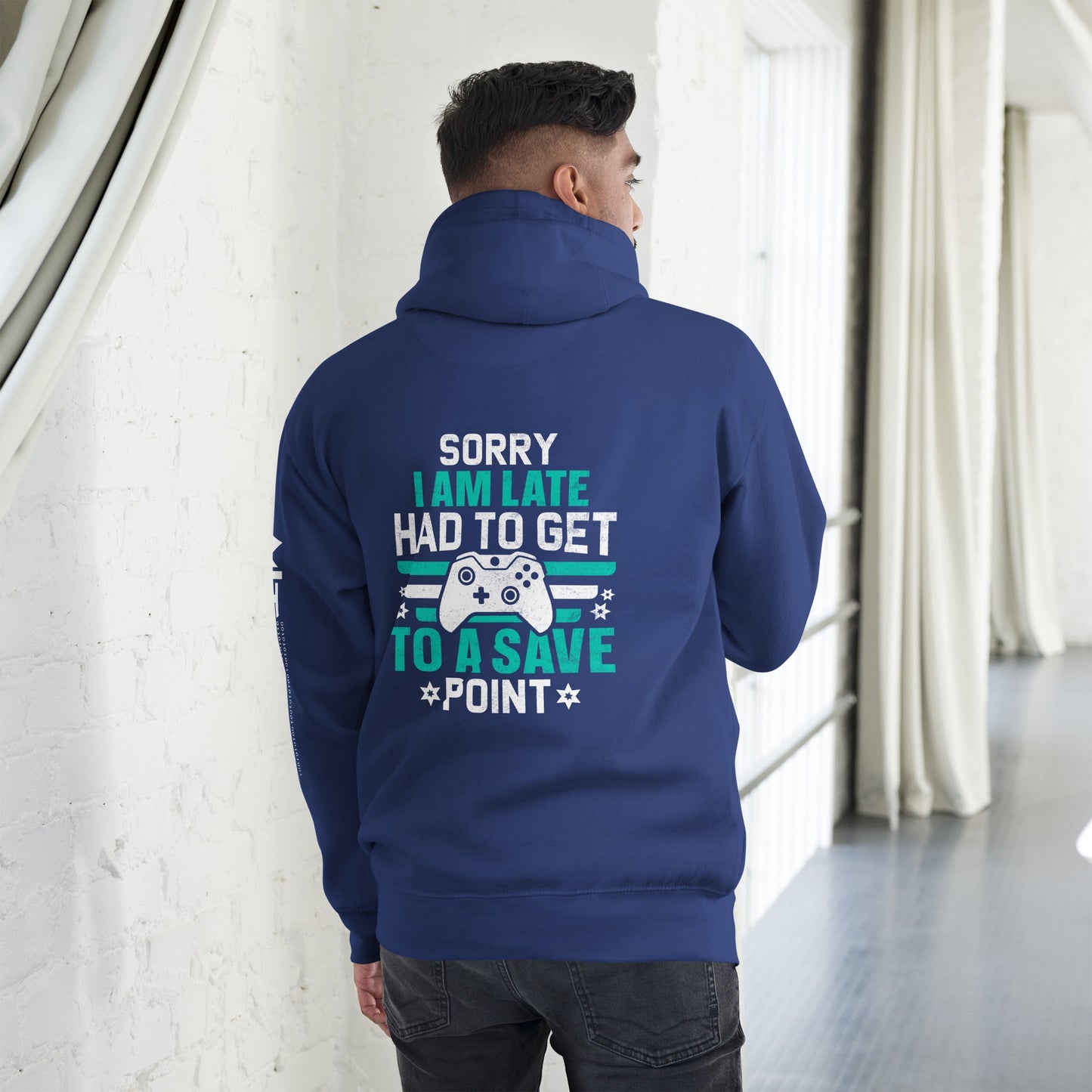 Sorry I am late, I Have to Get to a Save Point ( RK ) - Unisex Hoodie ( Back Print ) by DarkByteGear