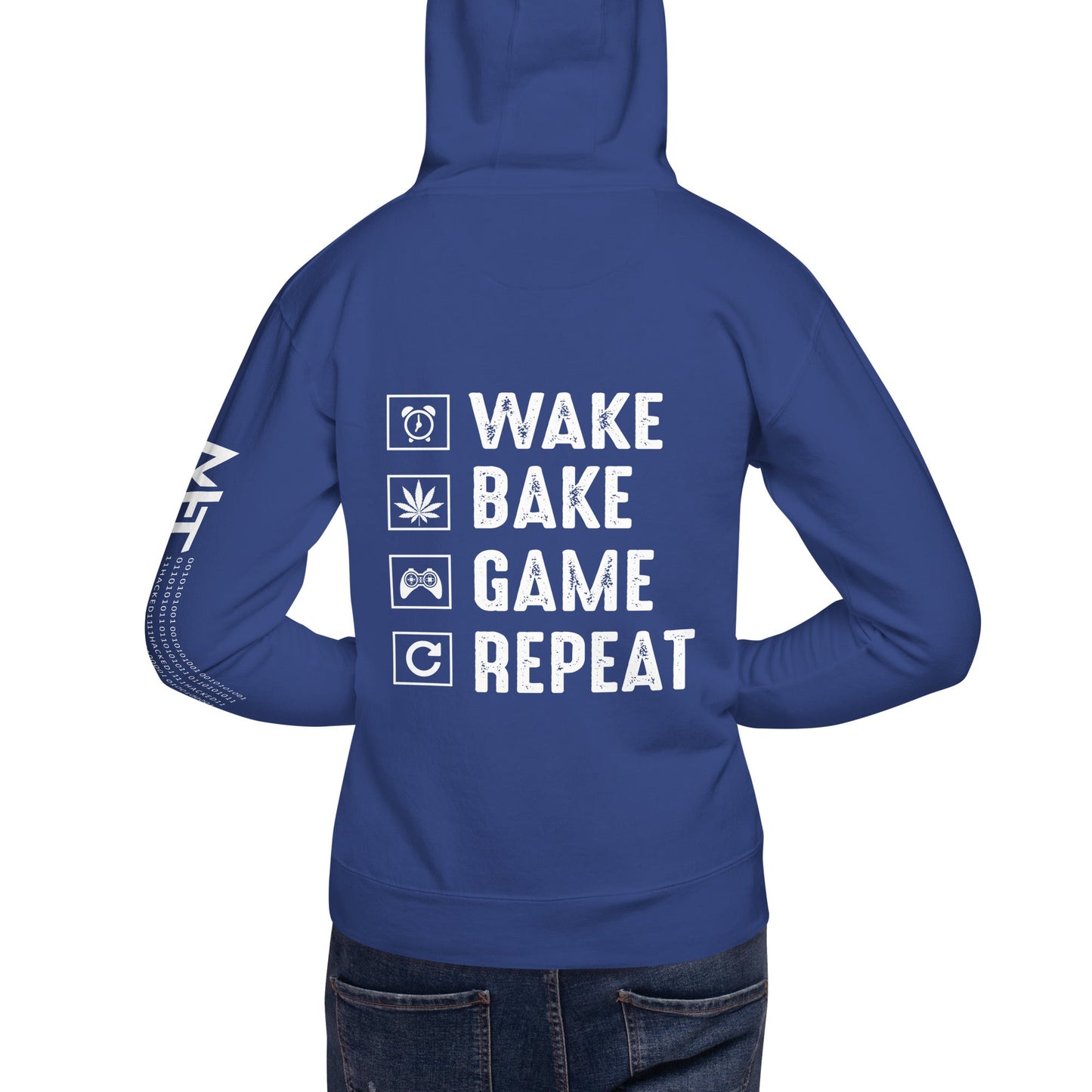 Wake, Bake, Game, Repeat Rima 13 - Unisex Hoodie ( Back Print ) by DarkByteGear