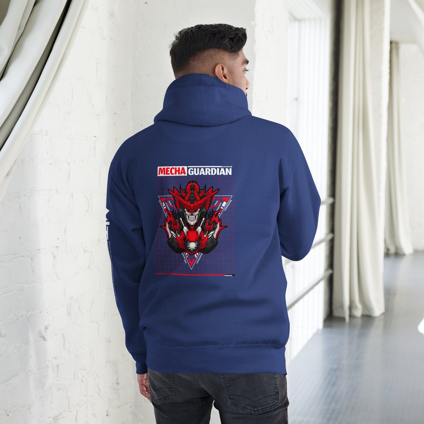 Red Mecha Guardian - Unisex Hoodie ( Back Print ) by DarkByteGear