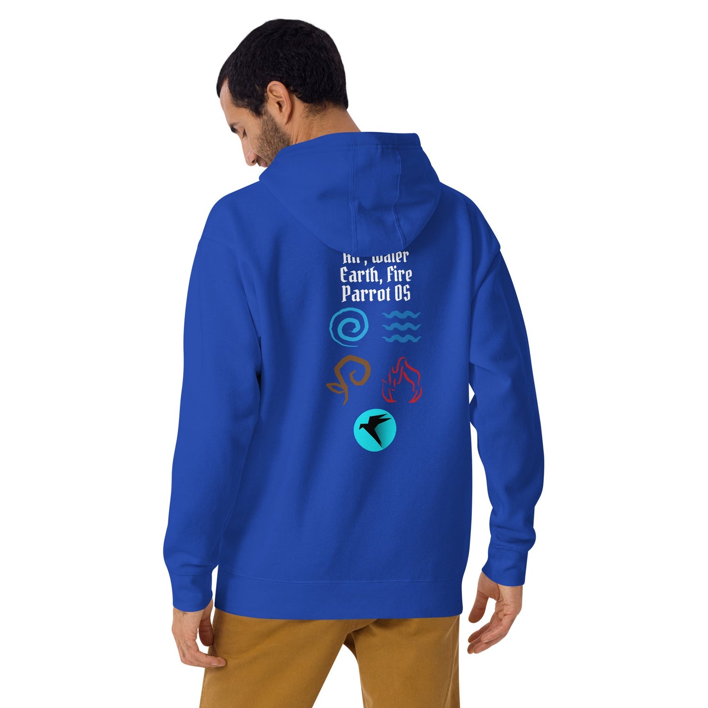 Air, Water, Earth, Fire, Parrot OS - Unisex Hoodie (back print) by DarkByteGear
