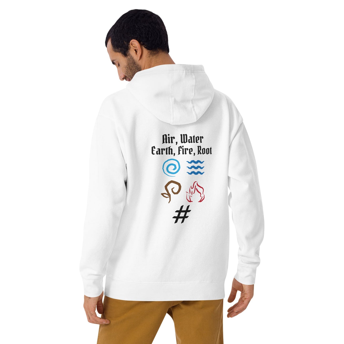 Air, Water, Earth, Fire, Root - Unisex Hoodie ( Back Print ) by DarkByteGear