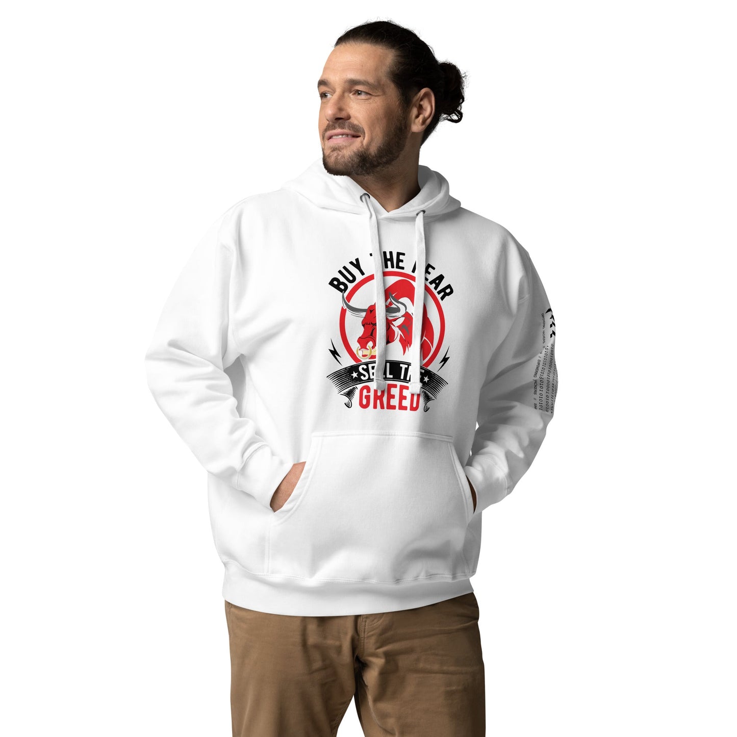 Buy the Fear; Sell the Greed in Dark Text - Unisex Hoodie by DarkByteGear