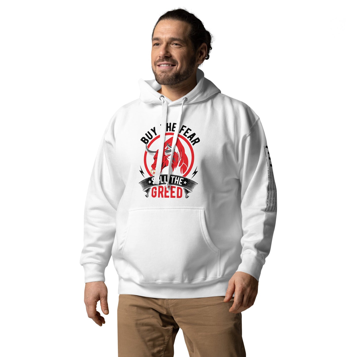 Buy the Fear; Sell the Greed in Dark Text - Unisex Hoodie by DarkByteGear
