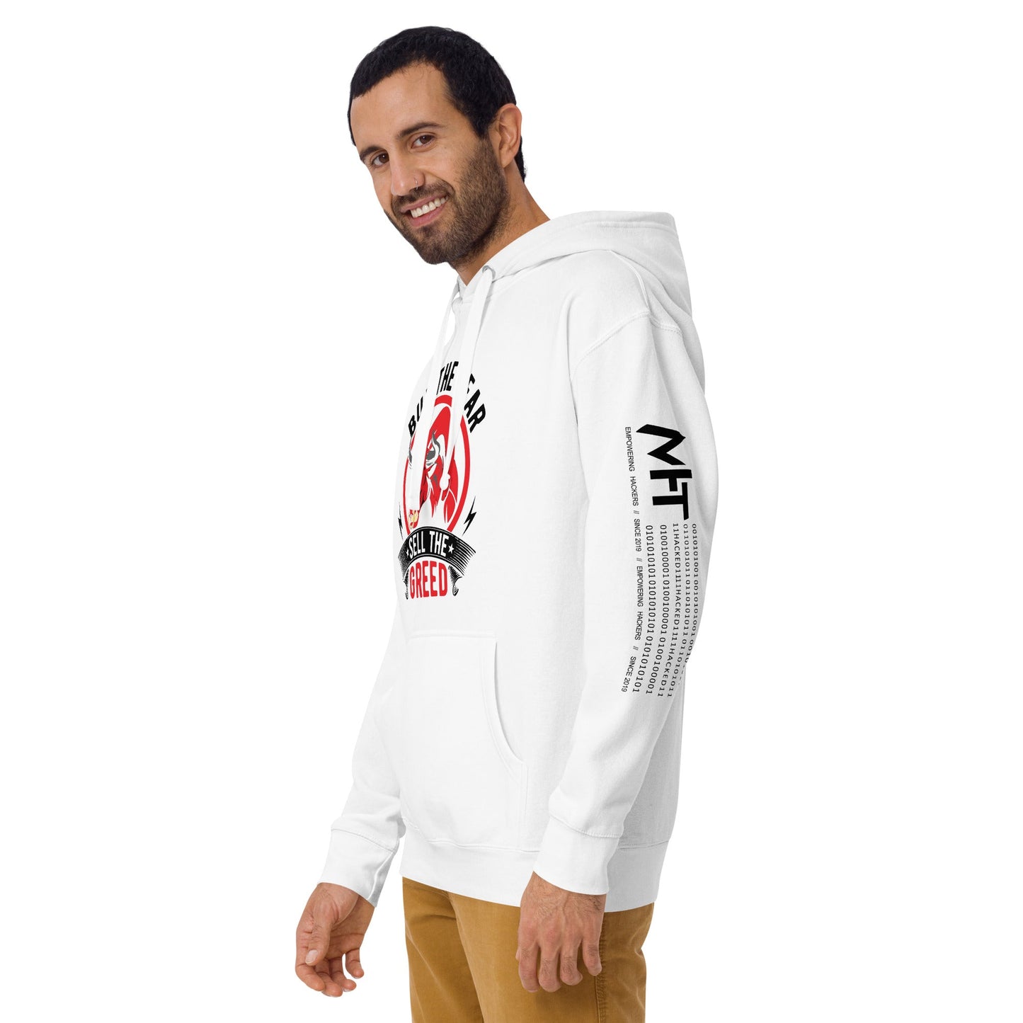 Buy the Fear; Sell the Greed in Dark Text - Unisex Hoodie by DarkByteGear