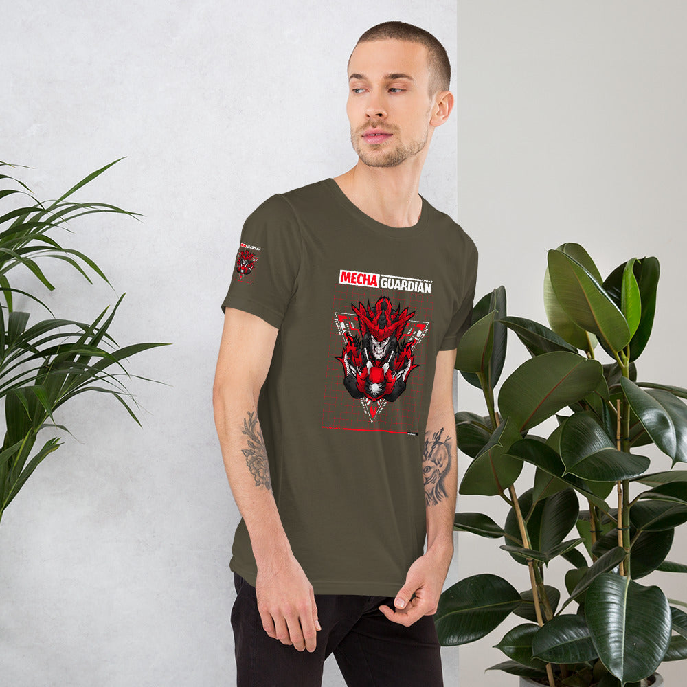 Red Mecha Guardian - Short-Sleeve Unisex T-Shirt by DarkByteGear