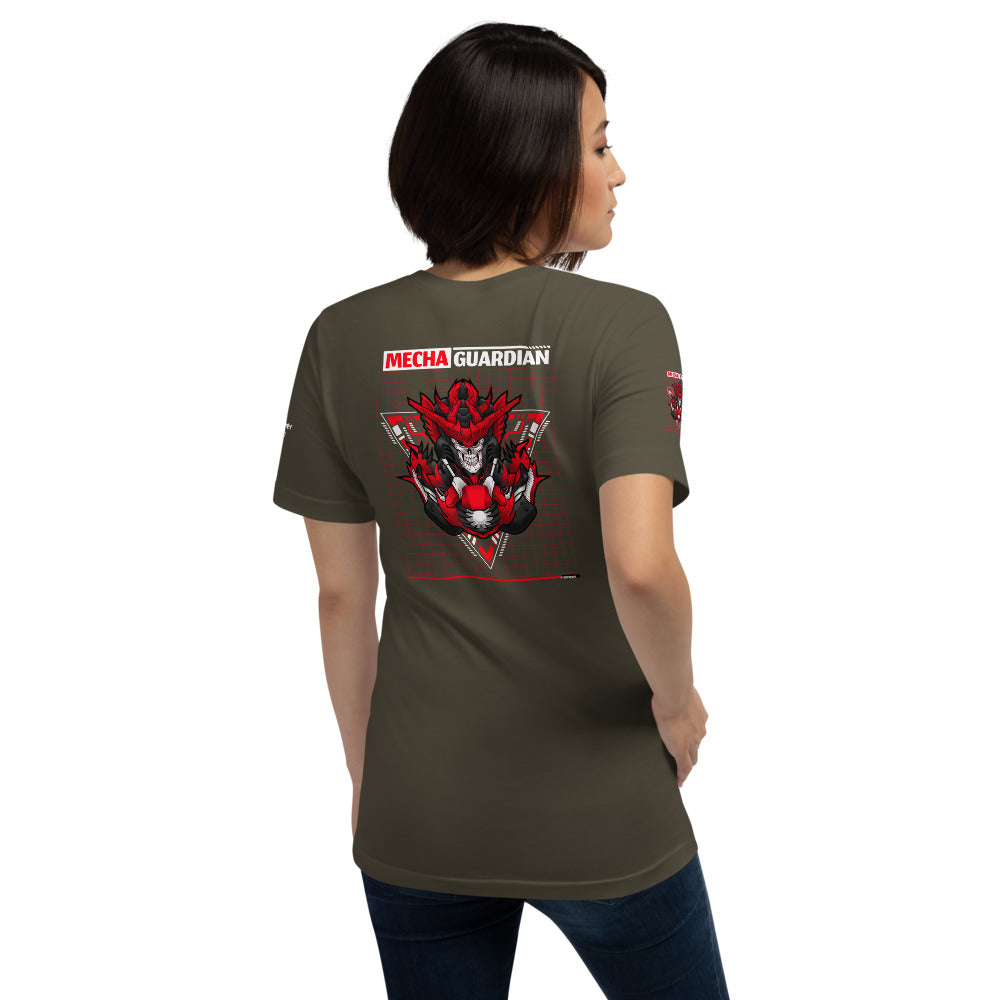 Red Mecha Guardian - Short-Sleeve Unisex T-Shirt (all sides print) by DarkByteGear
