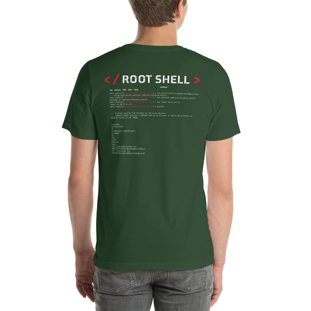 root shell - Short-Sleeve Unisex T-Shirt (back print) by DarkByteGear