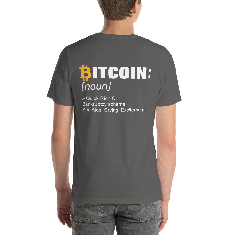 Bitcoin definition ( Yellow Cap B ) - Unisex t-shirt ( Back Print ) by DarkByteGear