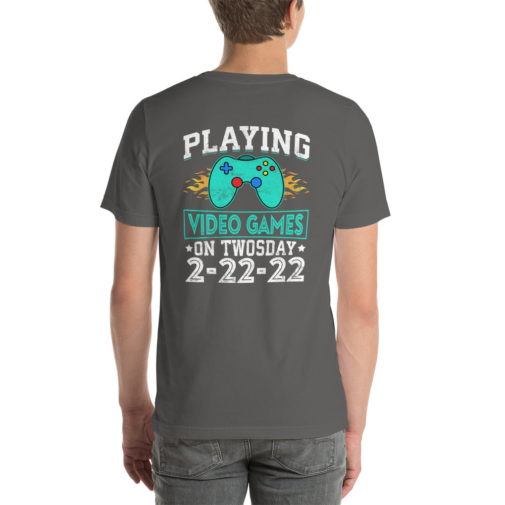 Playing Videogames on Twosday - Unisex t-shirt by DarkByteGear