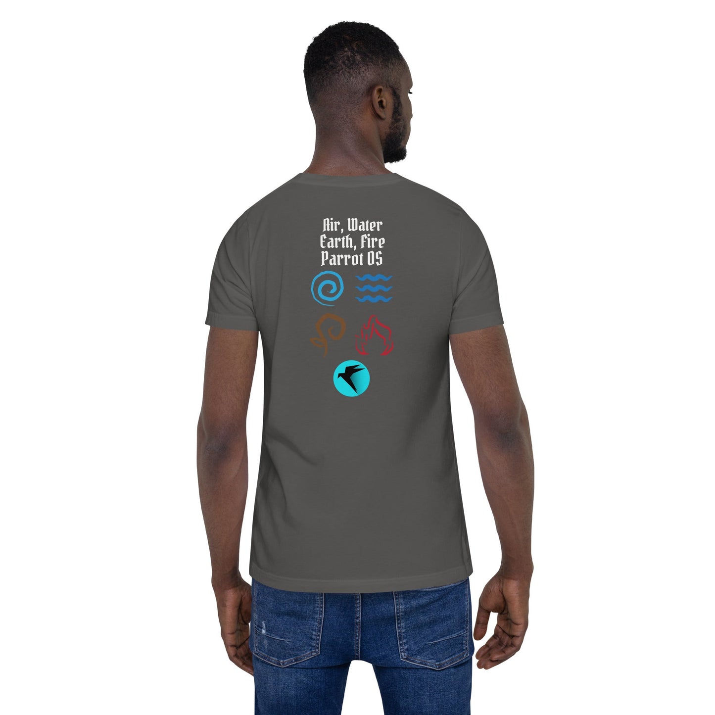 Air, Water, Earth, Fire, Parrot OS - Unisex t-shirt ( Back Print ) by DarkByteGear
