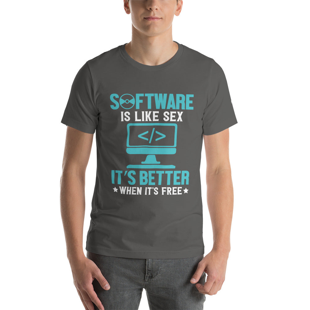 Software is like Sex - Blue Unisex t-shirt by DarkByteGear