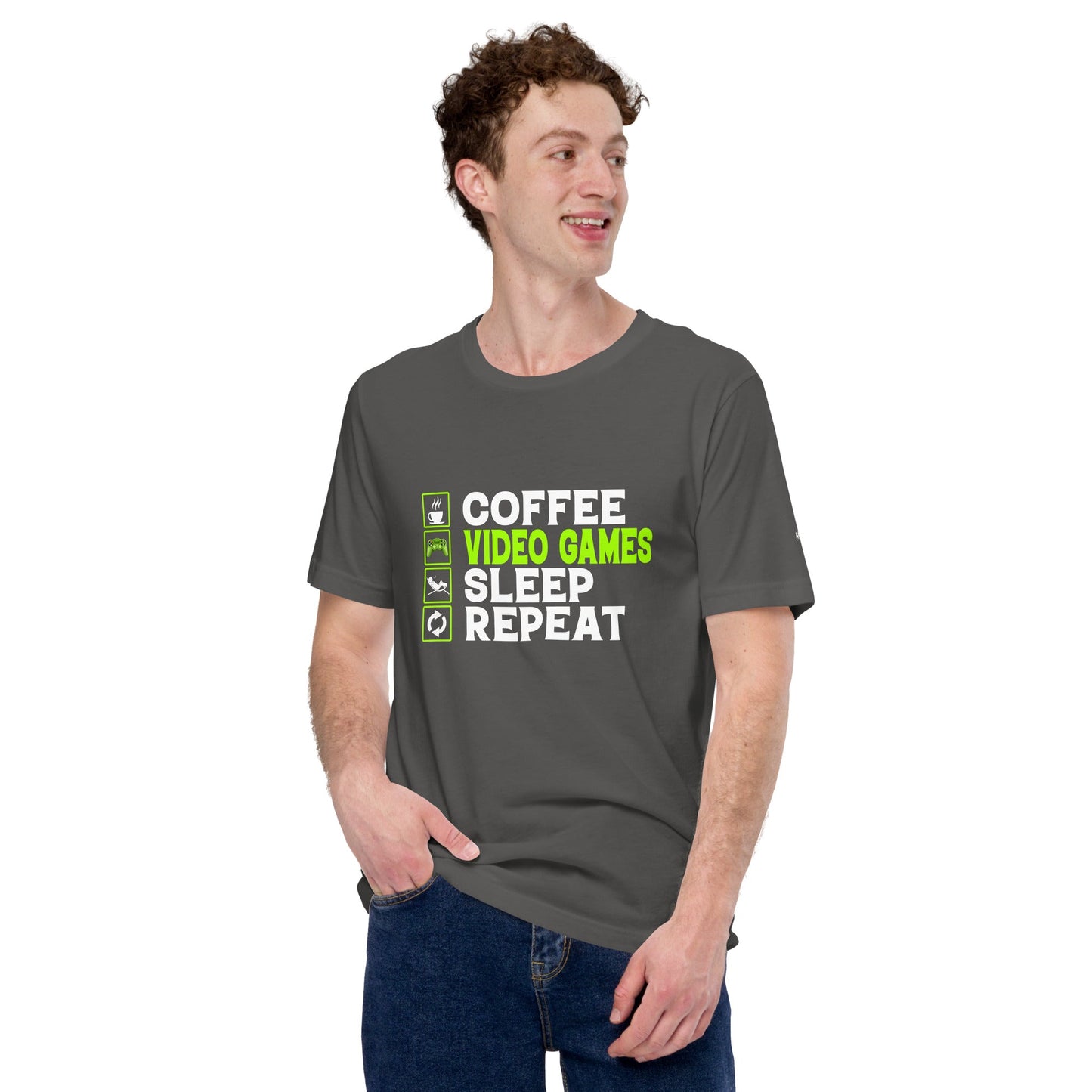 Coffee, Video Games, Sleep, Repeat Unisex t-shirt by DarkByteGear