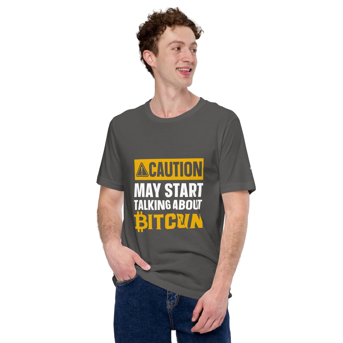 Caution! May start talking about Bitcoin Unisex t-shirt by DarkByteGear