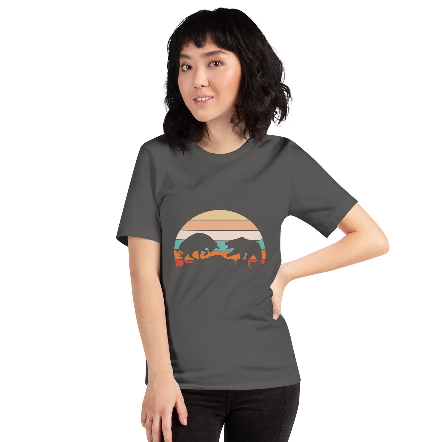 Bull Bear Fight in Sunset - Unisex t-shirt by DarkByteGear