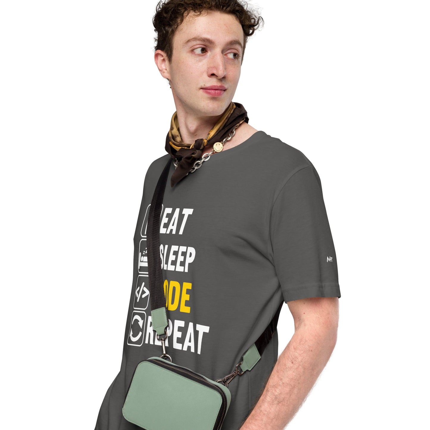 Eat Sleep Code Repeat ( Yellow Text ) - Unisex t-shirt by DarkByteGear