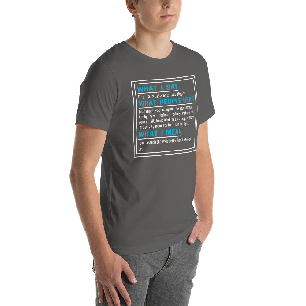 What I say, What people hear, What I mean Unisex t-shirt by DarkByteGear