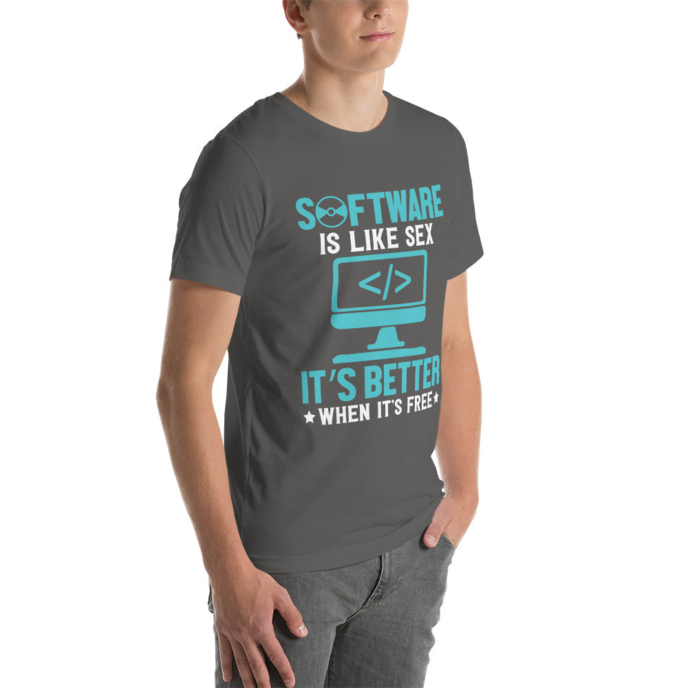 Software is like Sex - Blue Unisex t-shirt by DarkByteGear