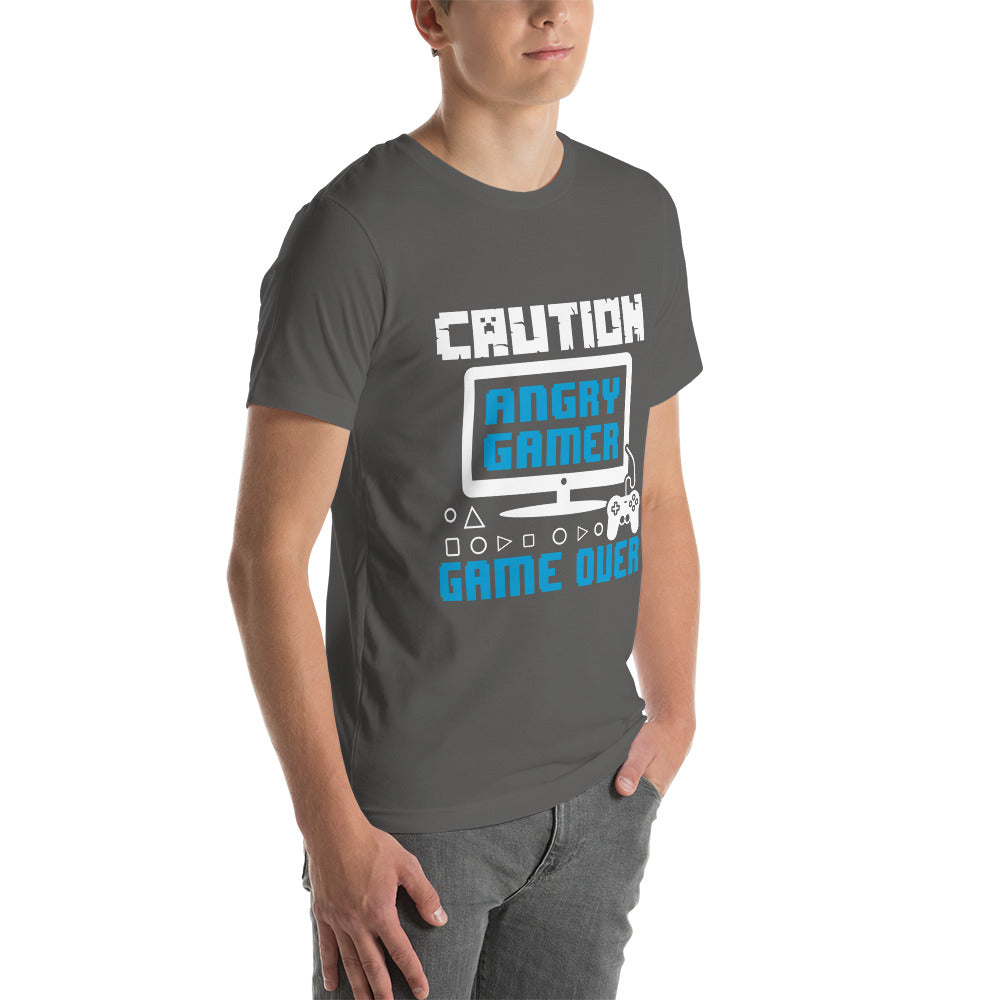 Caution! Angry Gamer Unisex t-shirt by DarkByteGear