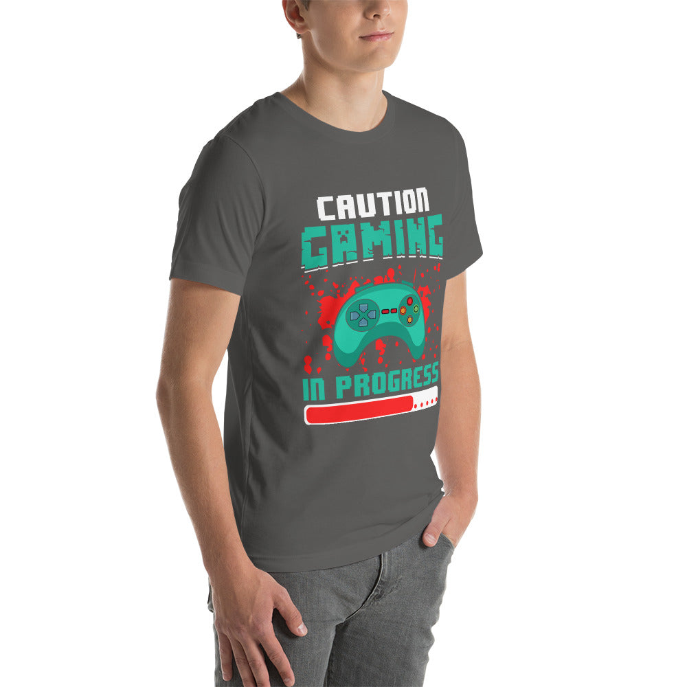 Caution! Gaming In Process Unisex t-shirt by DarkByteGear
