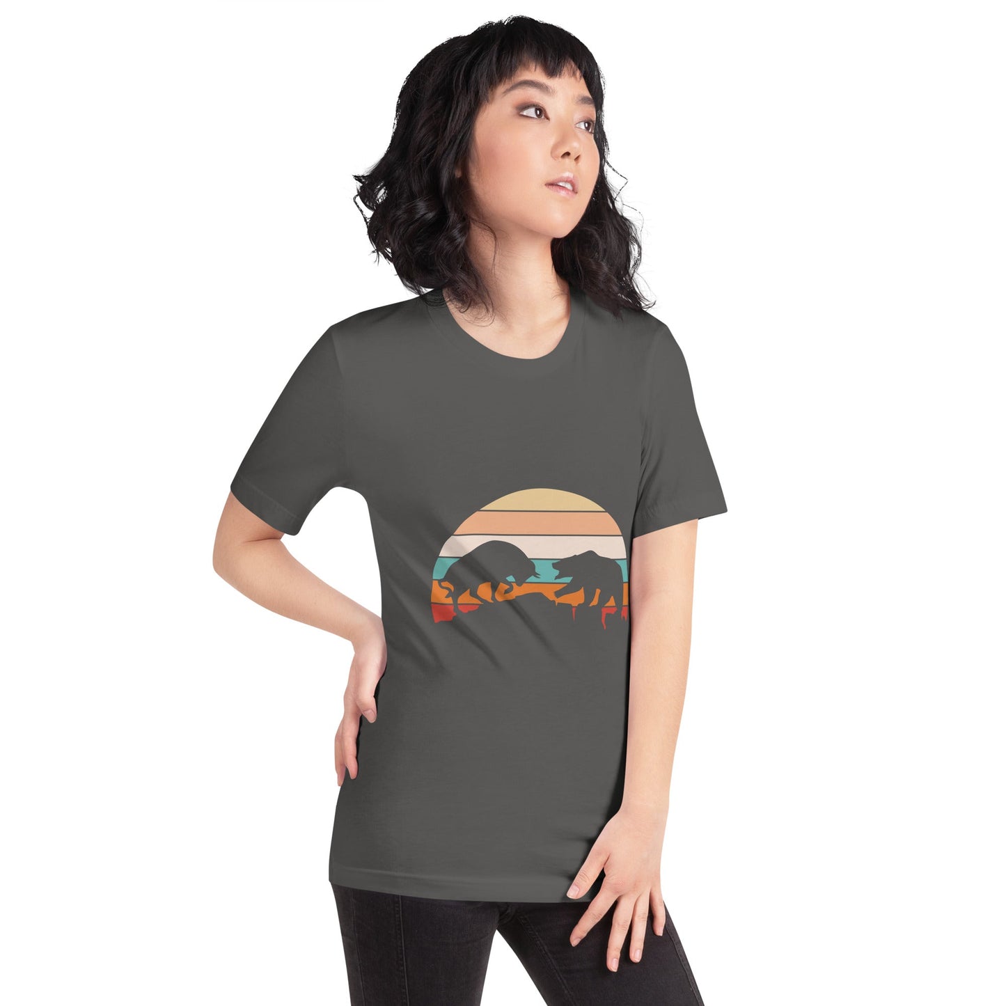 Bull Bear Fight in Sunset - Unisex t-shirt by DarkByteGear