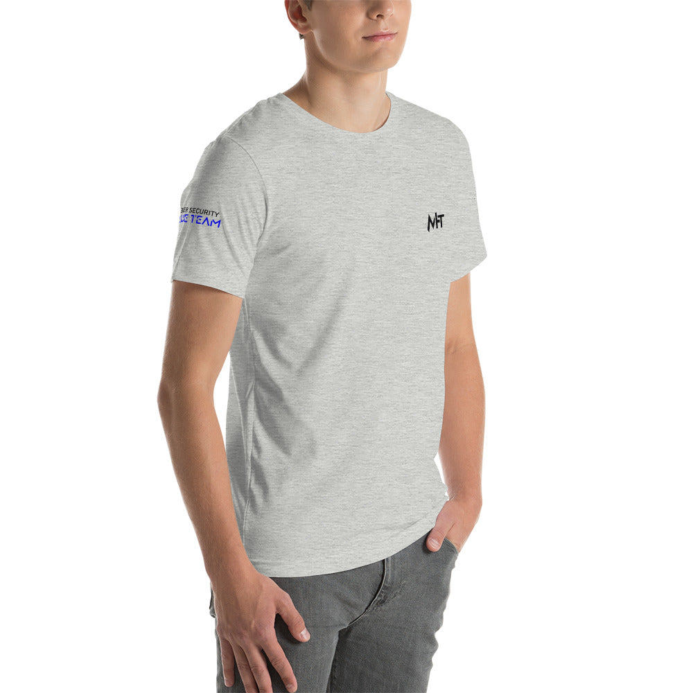 Cybersecurity Blue Team v4 - Short-sleeve unisex t-shirt (back print) by DarkByteGear