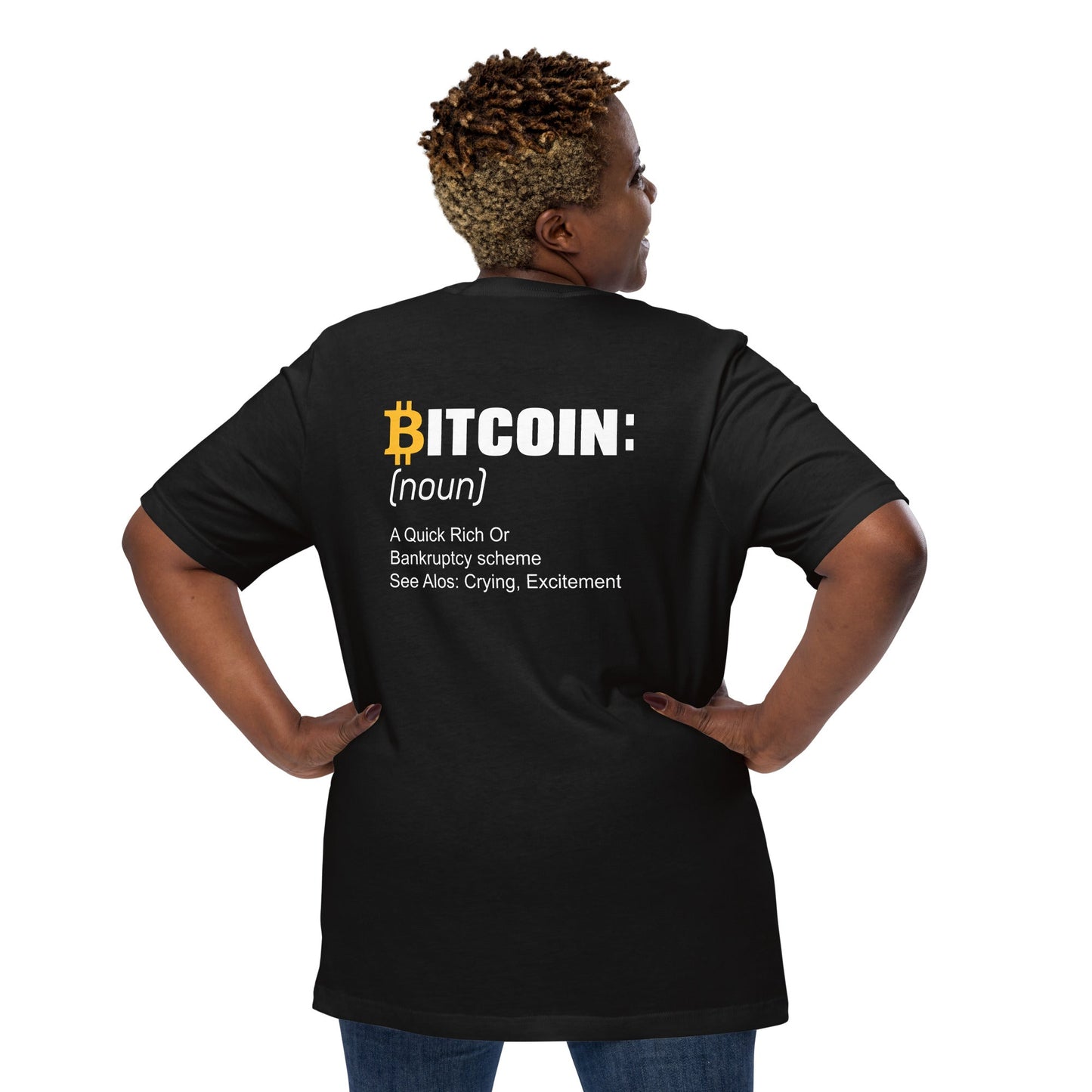 Bitcoin definition ( Yellow Cap B ) - Unisex t-shirt ( Back Print ) by DarkByteGear