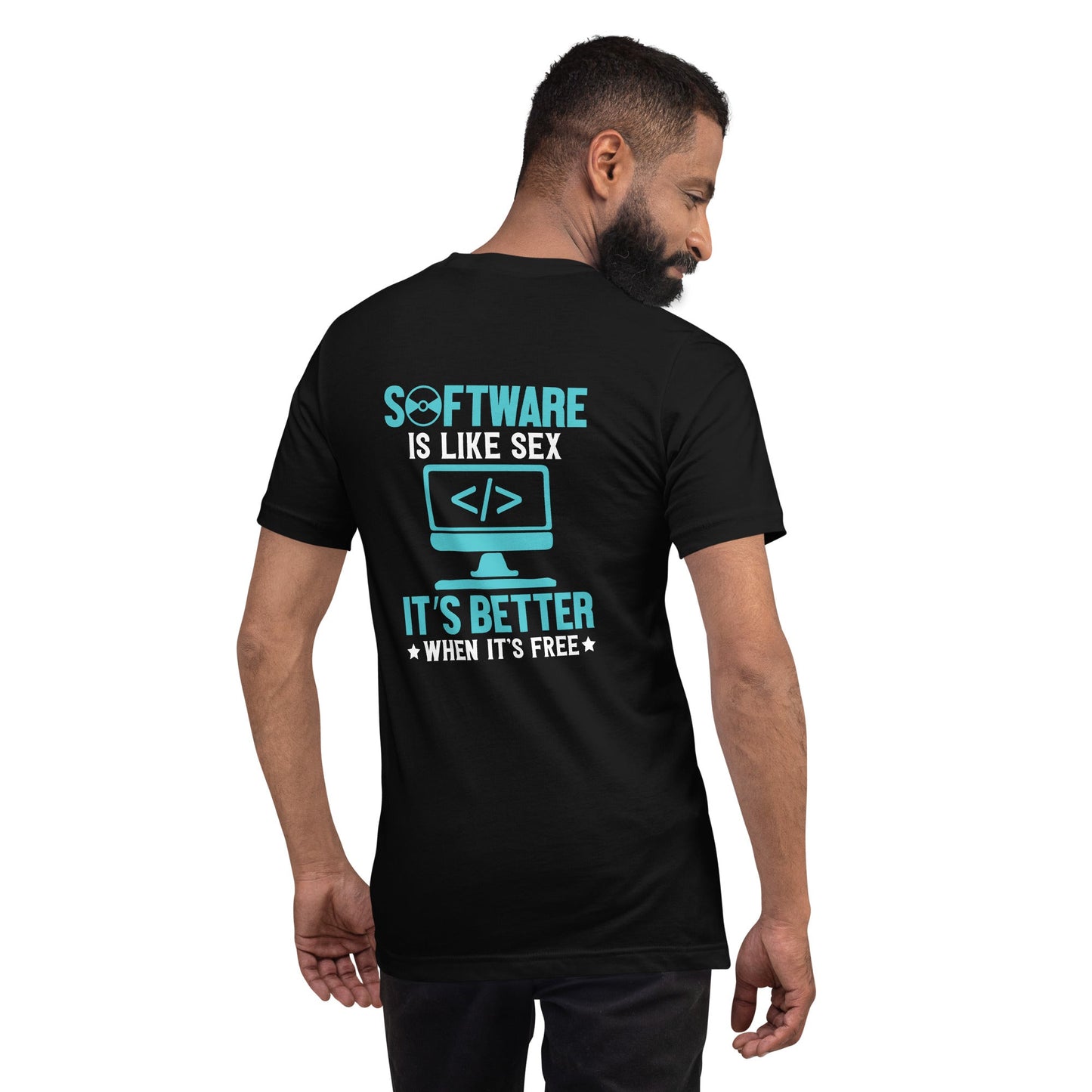Software is like Sex - Blue Unisex t-shirt ( Back Print ) by DarkByteGear