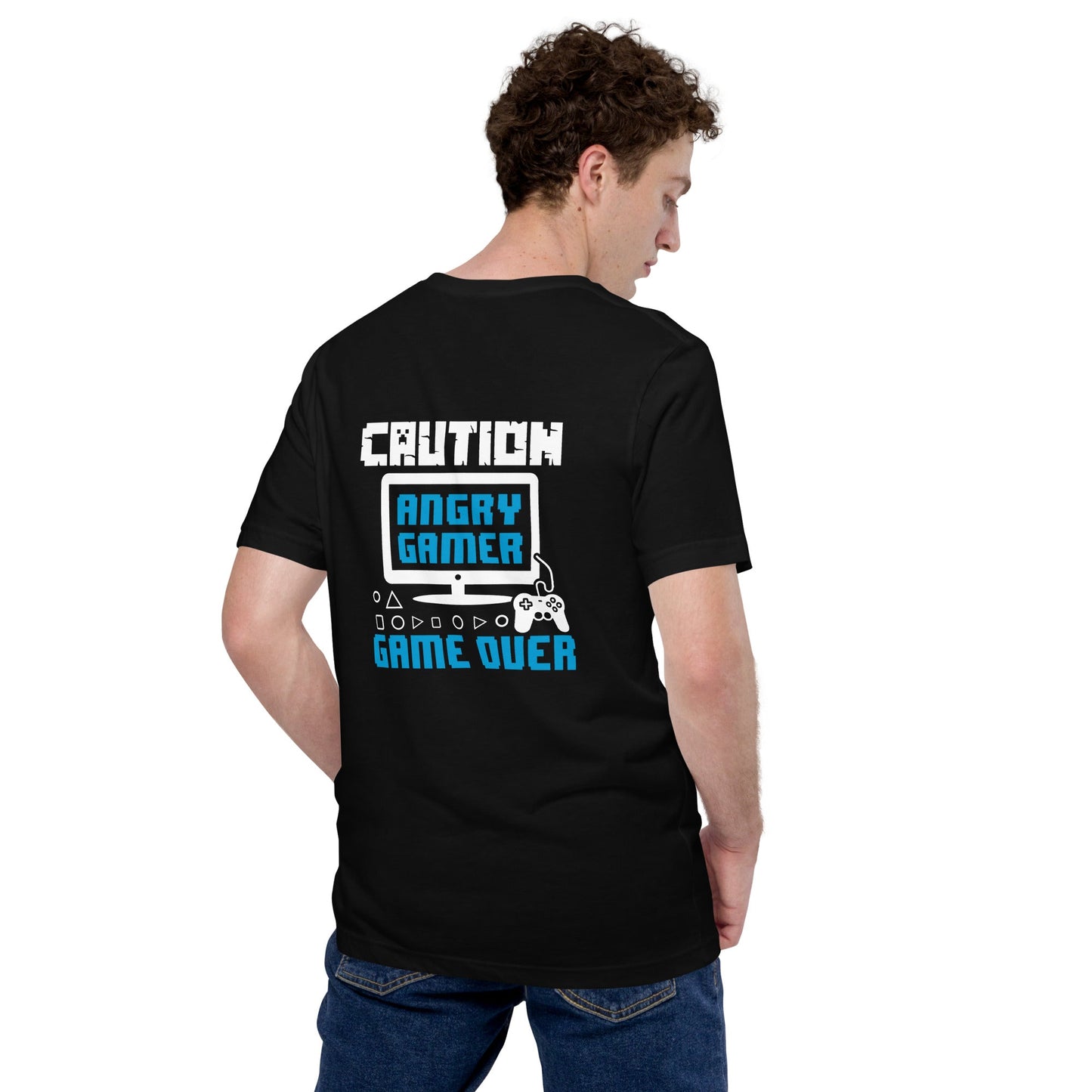 Caution! Angry Gamer Unisex t-shirt ( Back Print ) by DarkByteGear