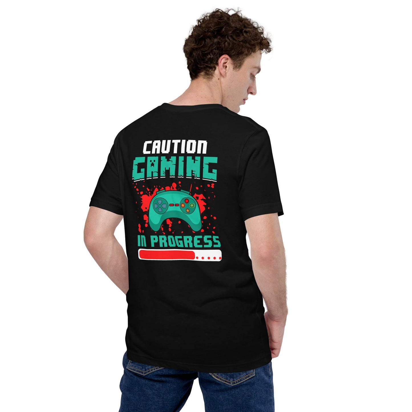 Caution! Gaming In Process Unisex t-shirt ( Back Print ) by DarkByteGear