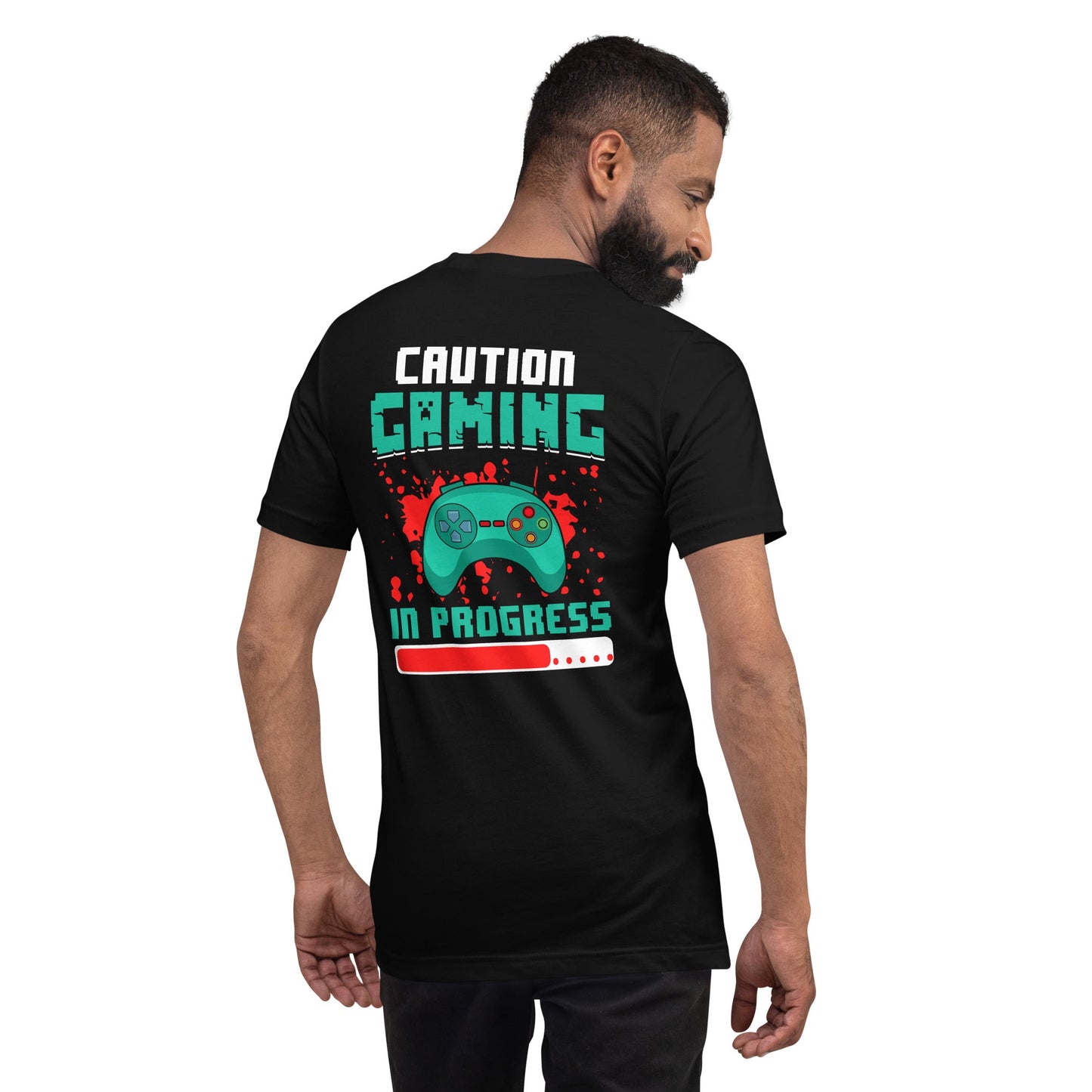 Caution! Gaming In Process Unisex t-shirt ( Back Print ) by DarkByteGear