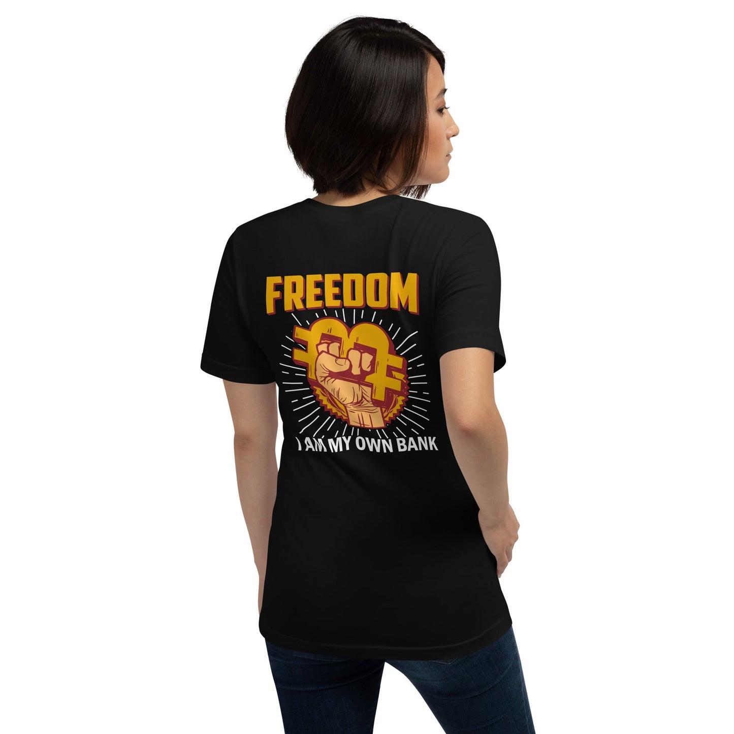 Bitcoin Freedom; I am my Own Bank - Unisex t-shirt ( Back Print ) by DarkByteGear