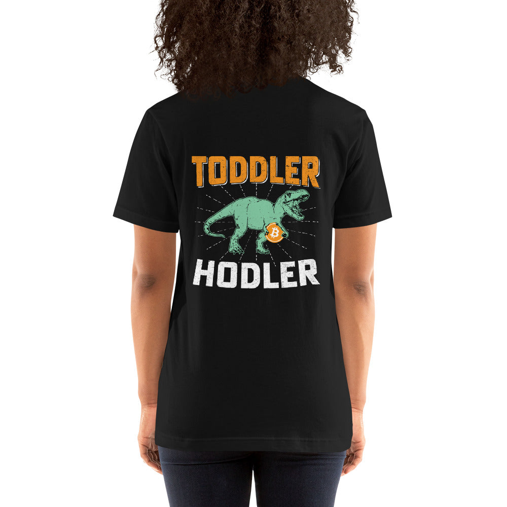 Toddler Bitcoin T-rex Holder - Unisex t-shirt ( Back Print ) by DarkByteGear