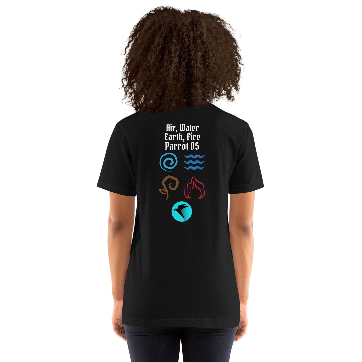 Air, Water, Earth, Fire, Parrot OS - Unisex t-shirt ( Back Print ) by DarkByteGear